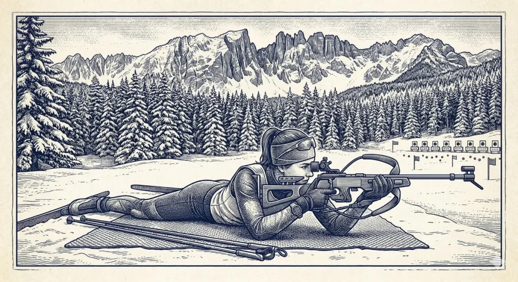 Biatlon nedir: Sporcu yatarak atış pozisyonunda tüfekle hedefi nişan alıyor